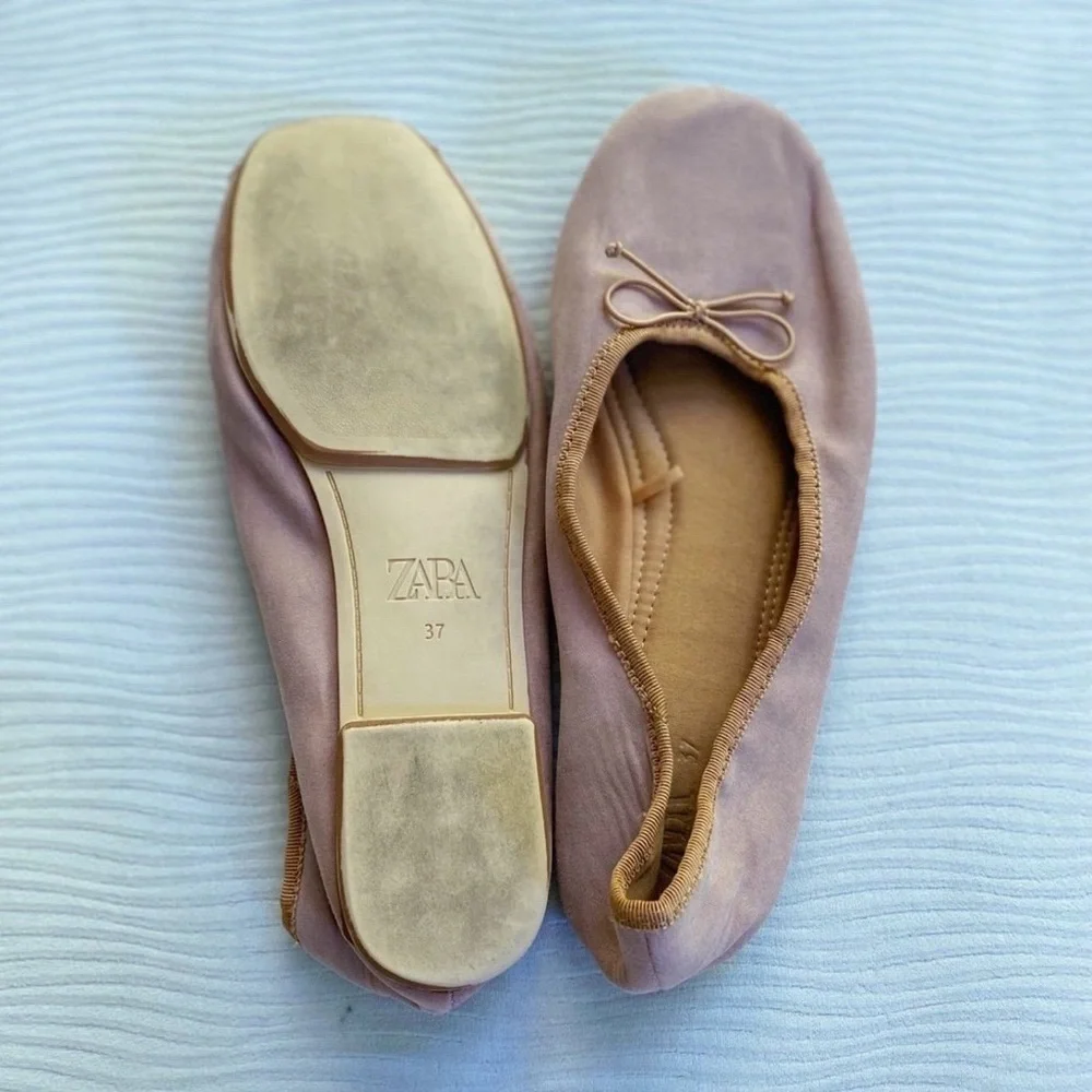 Zara girls Dusty pink bow detail spring Easter ballet flats shoes size 5 youth